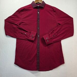 Express 1MX Limited Edition Men's Burgandy Long Sleeve Fitted Dress Shirt Medium